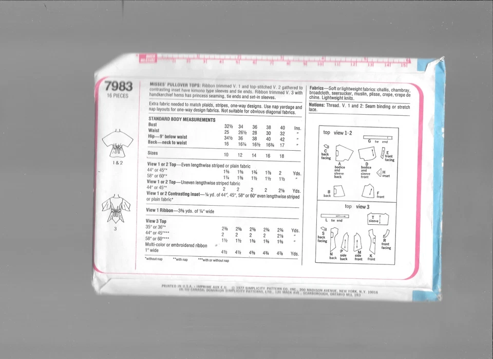 Hippie 1970s Simplicity 7983 pattern pullover TOP Handkerchief Kimono Sz 12 UCFF - Image 4 of 4