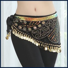 Bead Embroidery Belly Dance Hip Scarf 6 Color Women Oriental Belly Dancing Coins