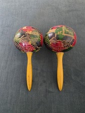 Vintage 1940 Cuban Maracas Hand Painted Wood