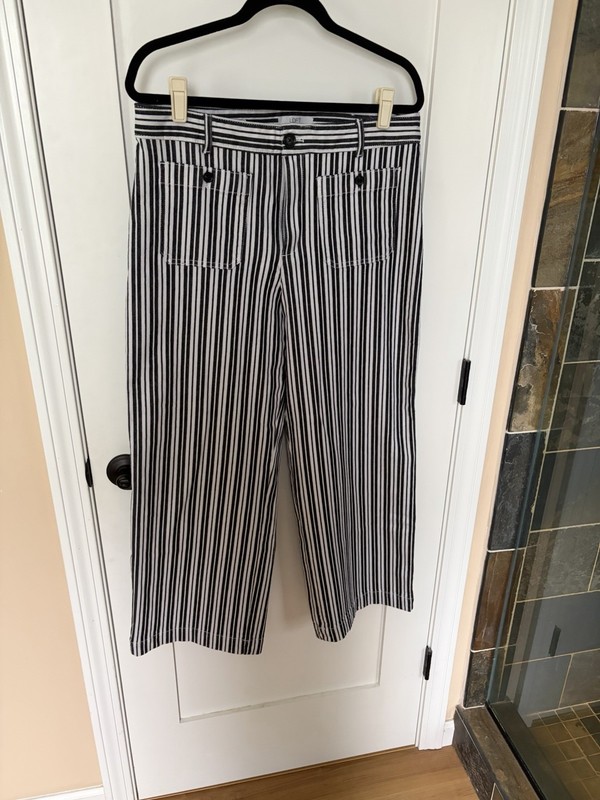 LOFT The Palmer Wide Leg Cropped In Black Stripe - Size 12Tall