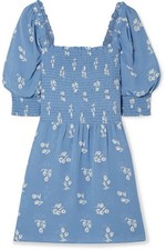 Reformation Elle Shirred Floral Print Georgette Mini Dress in Blue 2