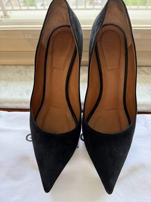 Givenchy Black Suede Gold Accent Pointed Toe Pumps Size 38.5