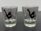 2 Vintage Federal Black Rooster Shot Glasses (2 1/4” Tall)