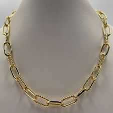 Vintage Gold Tone Alternating Smooth Twisted Paperclip Link Monogram M Necklace