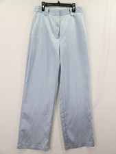 Zara Womens Size Medium 28x32 Light Blue Satin Wide Leg Pleated High Waist Pants