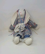 Vintage Handmade 19” Easter Bunny Rabbit Doll Flowers Floral Lace Dress & Apron