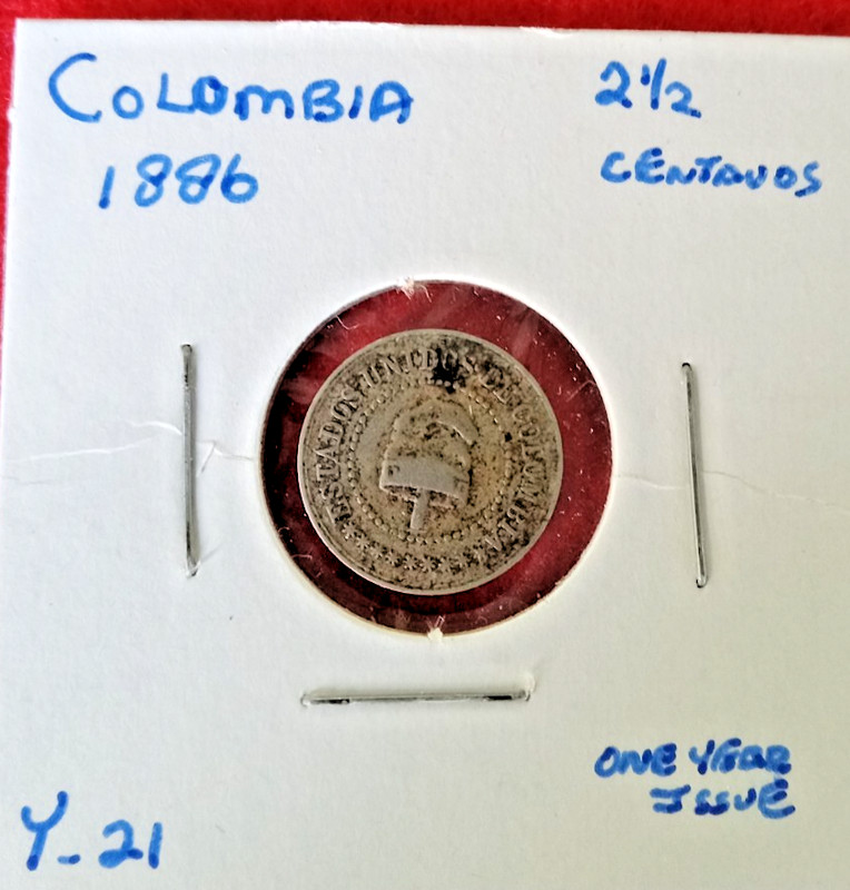 Foreign Coin     COLUMBIA  1886  2 1/2 Cent    Nice Circulated  Condition