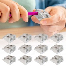 12x Top grade Stationery Pencil Sharpener Double Hole Metal Bevelled Double Hole