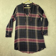 Cloth & Stone Plaid Dress Womens Medium Long Sleeve Casual Tunic