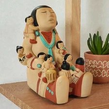 VINTAGE SIGNED Cleo Teissedre Hopi Storyteller Figurine 1986 Pottery 5.5"T EC 