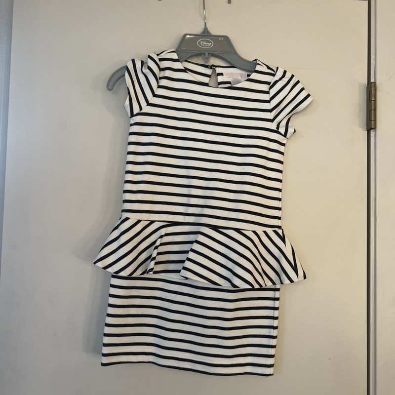 Used 5 Girls Janie And Jack Parisian Black And White Striped Ruffled Dress