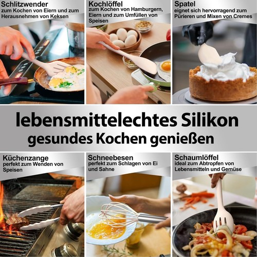 Hitzebeständiges Silikon Kochutensilien Set - 22 Teile für gesunde Küche, Khaki - Picture 5 of 10