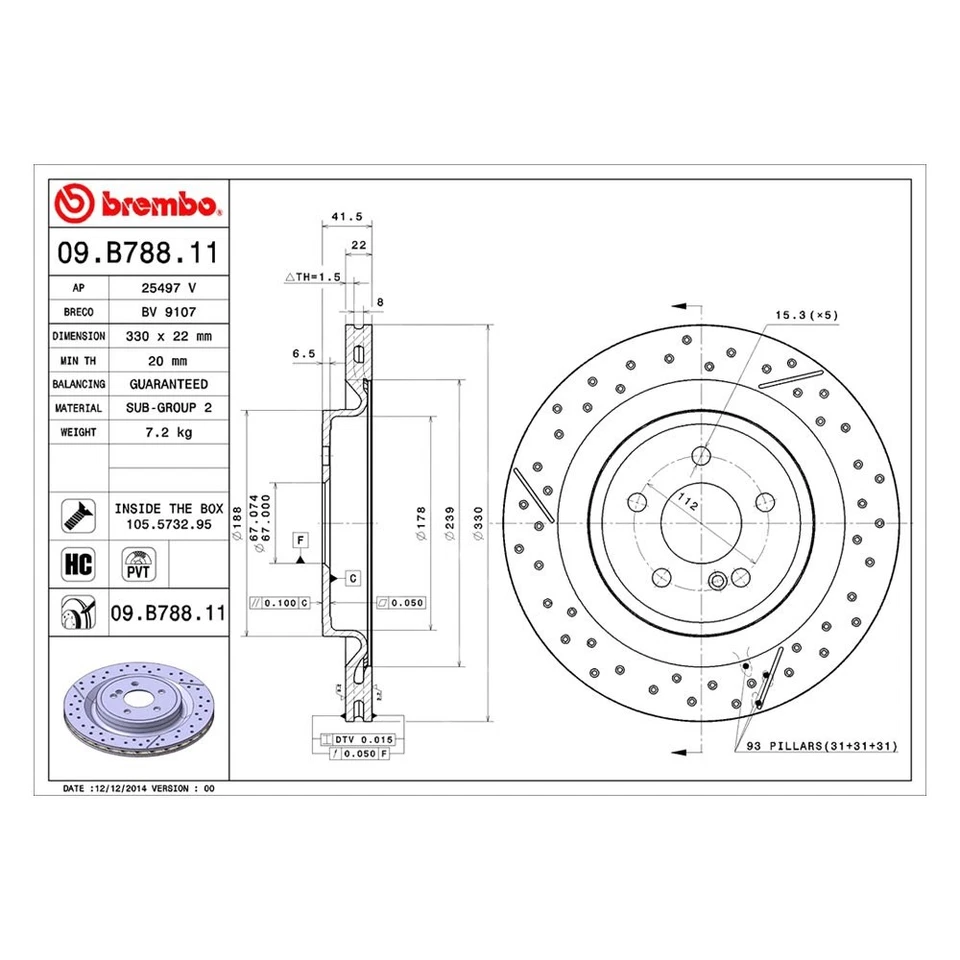For Mercedes-Benz SLC43 AMG 17-20 Brake Rotor UV Coated Series Drilled & Slotted Foto 2 de 4