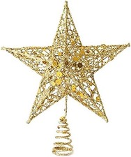 Christmas Tree Topper, Wire Gold Tree Star for Chirstmas Decoration (9.8 in)