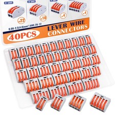tinoysian 40PCS Lever Wire Connectors Nuts Assortment Kit 2/3/4/5 Port Quick Wir
