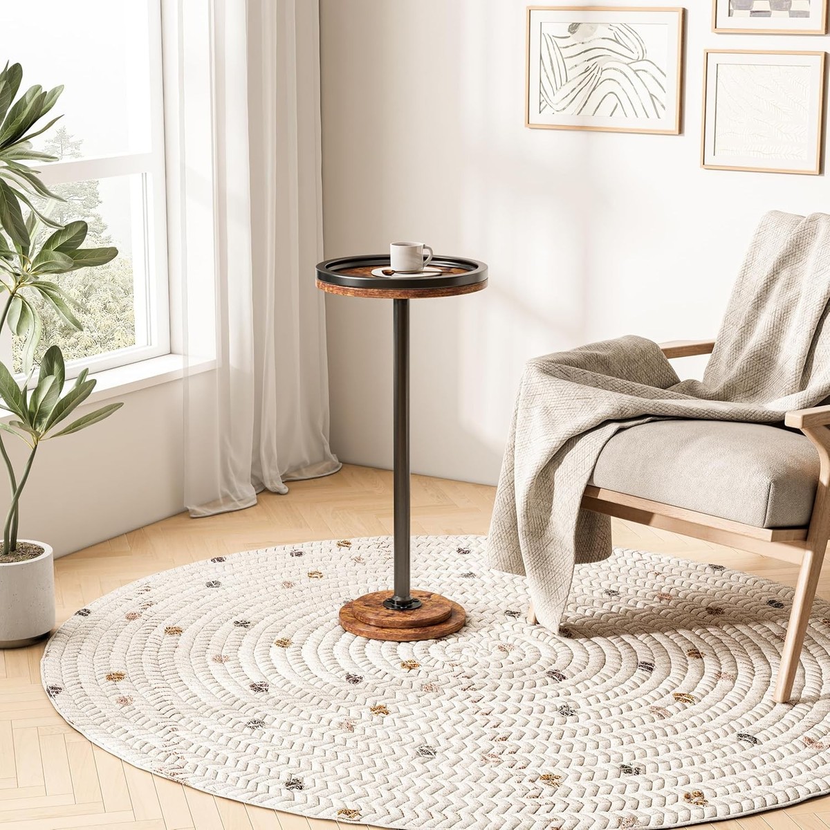 Small Side Table, Round Martini Drink Table for Small Spaces