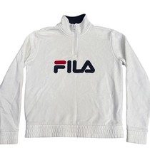 Vtg Fila Half-Zip Pullover Sweatshirt Unisex S White Comfort Casual Logo Y2K 90s