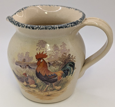 Casey Pottery Marshall Texas Pitcher Rooster/Hen/Chicks 16 oz 4.25 in tall