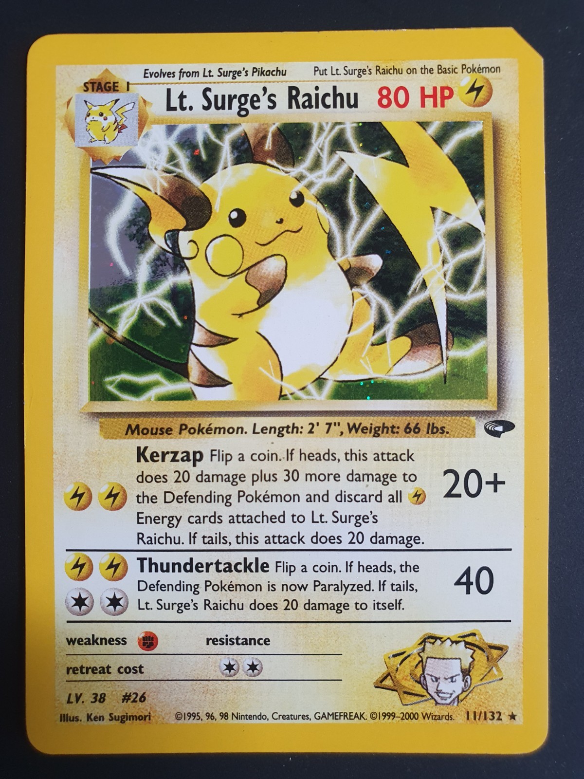 Lt. Surge's Raichu 11/132 Holo - Gym Challenge - Pokemon Card - Excellent