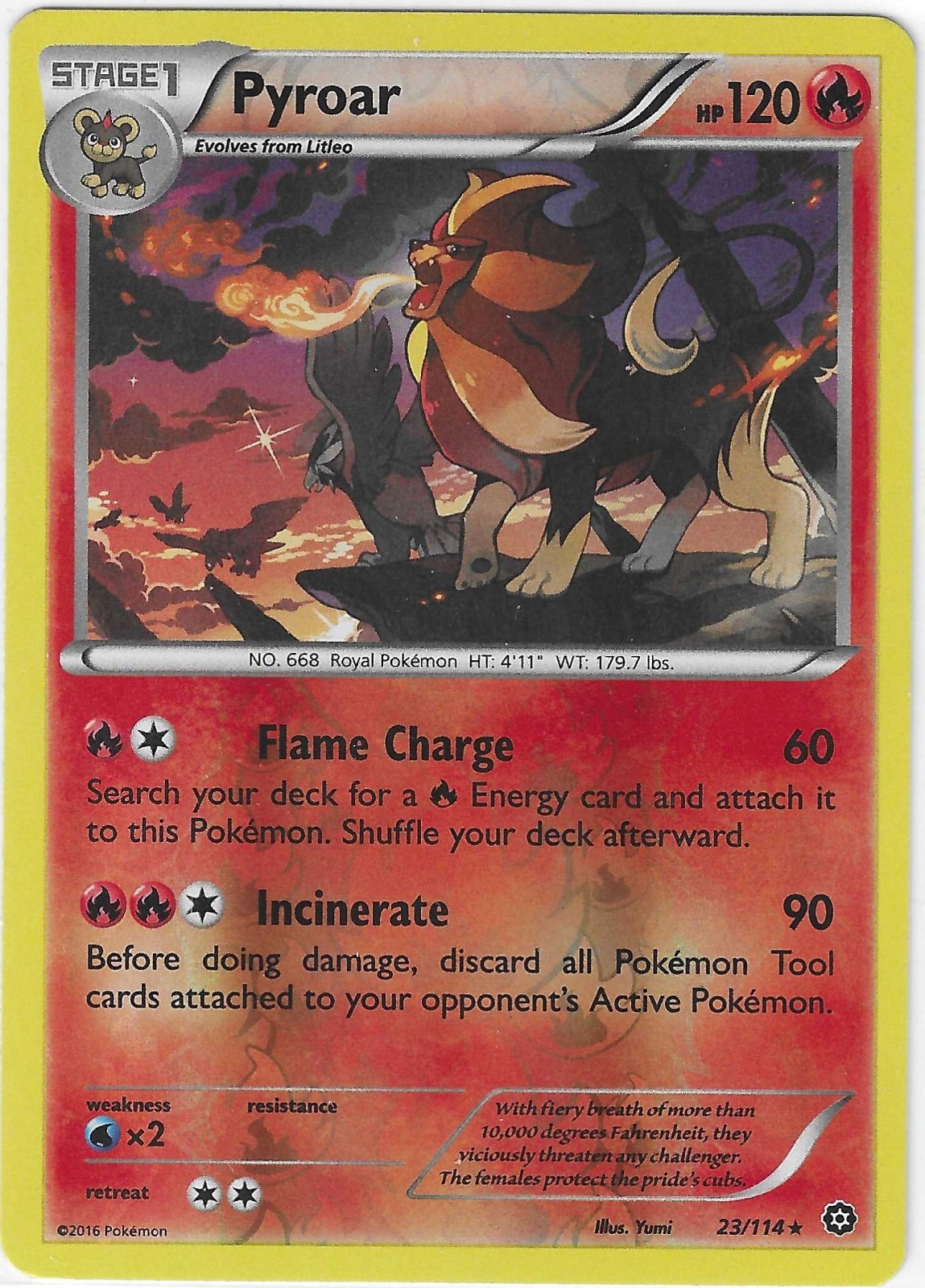 Pokemon  XY Steam Siege REVERSE HOLO RARE PYROAR 23/114 NM/Mint PACK FRESH