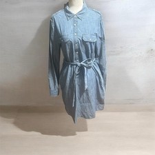 Gap Women's Blue Chambray Long Sleeve Button Down Tie Waist Shirt Dress Size S