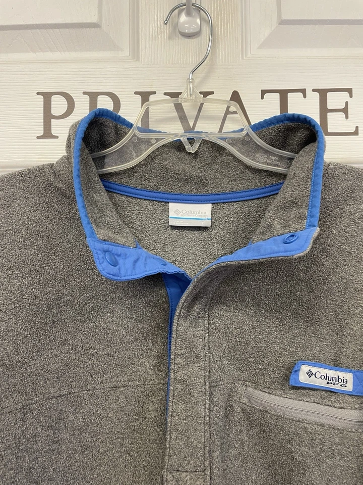 Columbia PFG Fleece Pullover Men Large Grey Blue Trim “” - Image 2 of 4