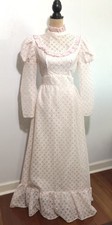 Montgomery Ward Prairie Dress Womens Small Pink White Lace Long Floral Ruffle 70