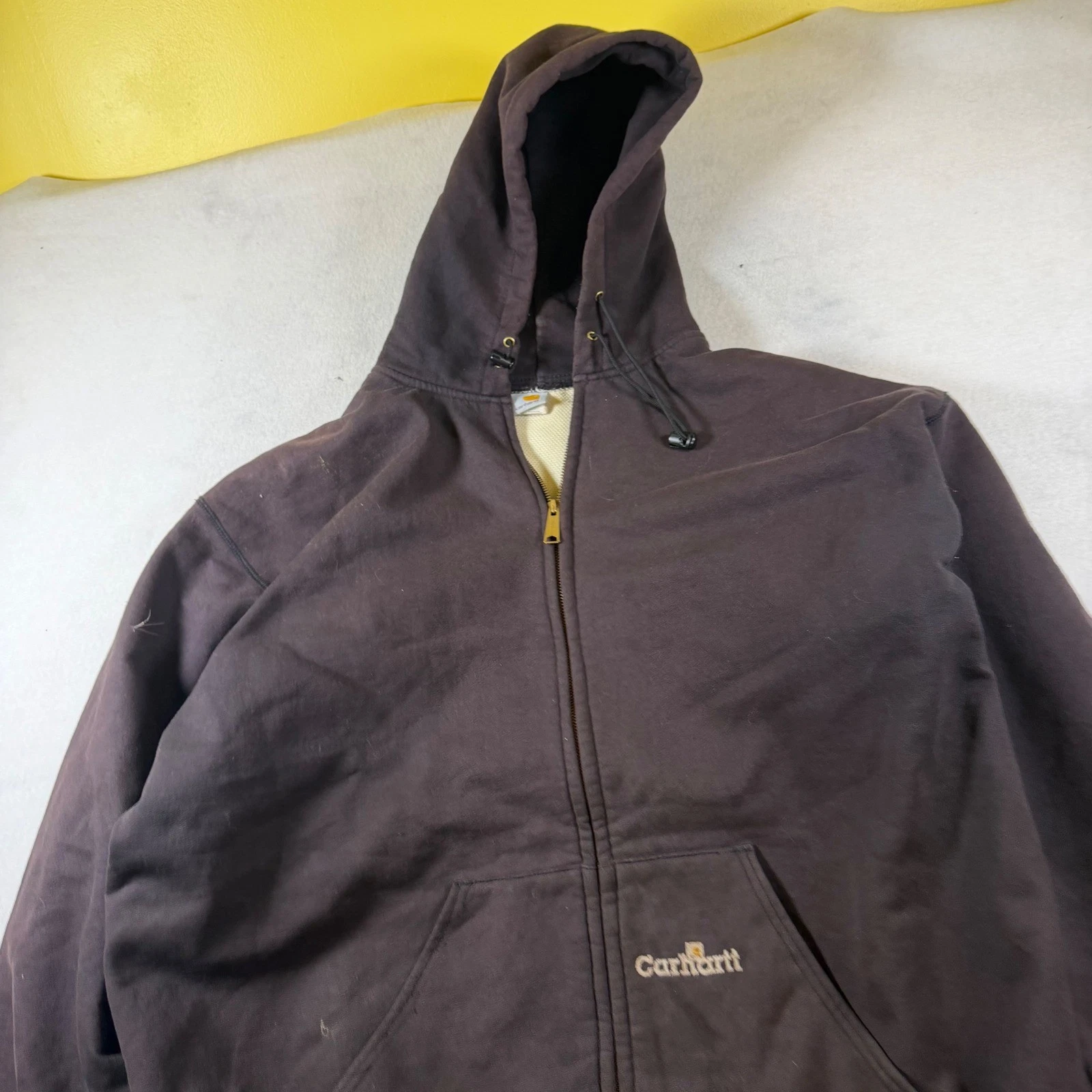 Carhartt Mens 2XL Tall Thermal Lined Full Zip Hoodie Dark Brown Workwear Jacket