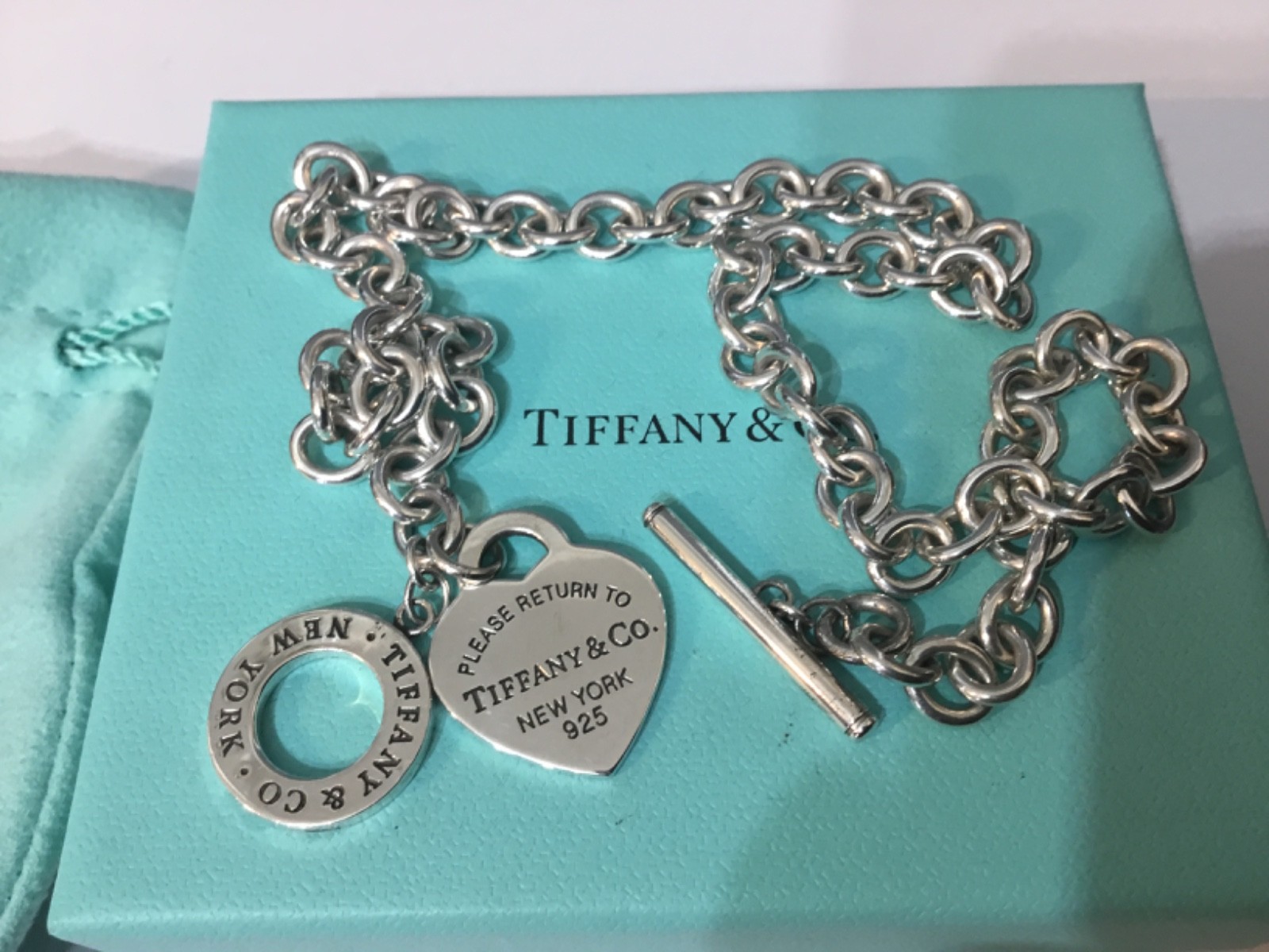 Return To Tiffany & Co Heart Toggle 16” Necklace 925 Sterling Silver Genuine