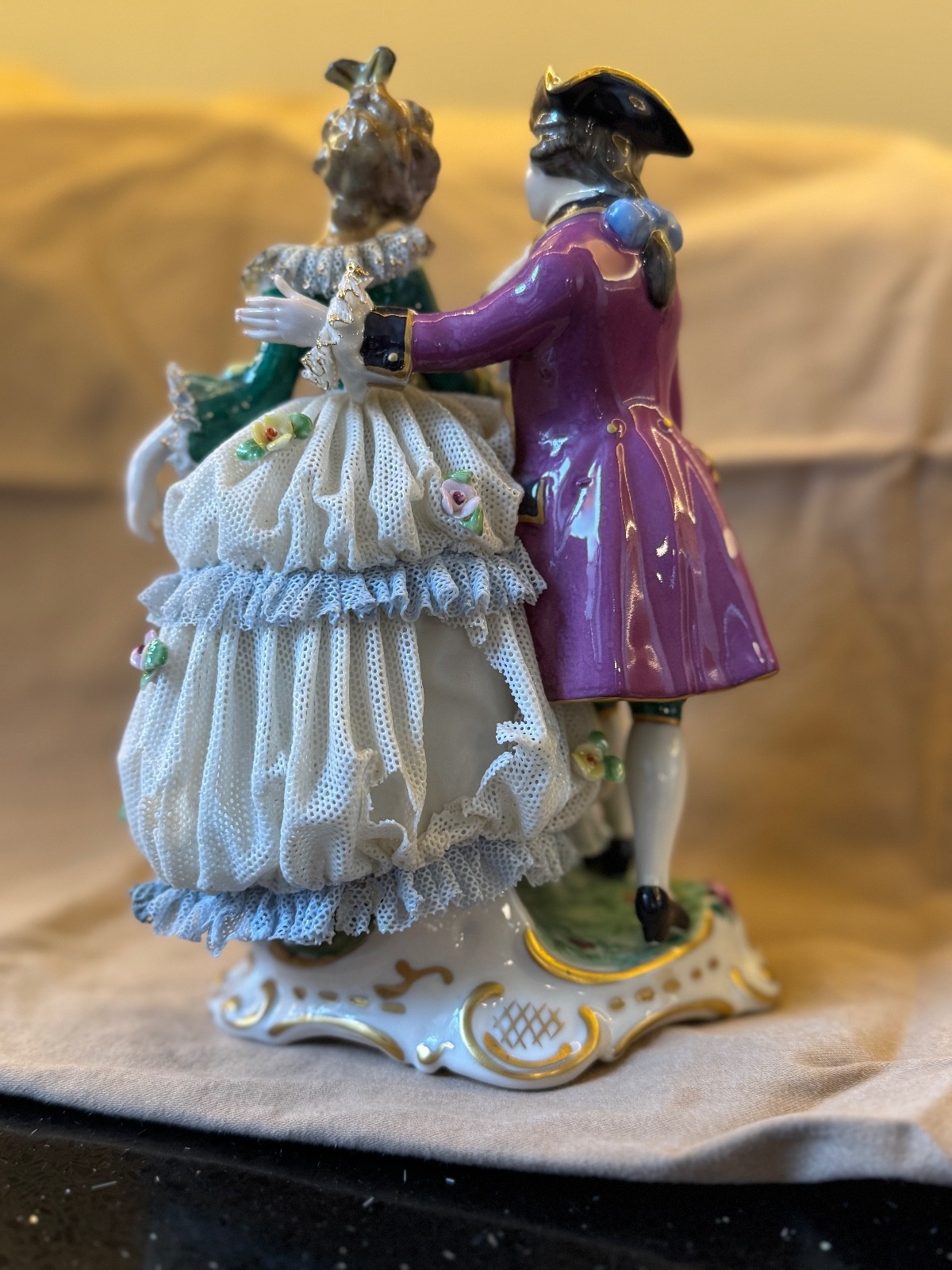Vintage Dresden Art Germany Porcelain Lace Figurine Hand Painted Rococo Style