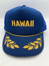 Vtg Hawaii Rope Hat Snapback Blue Trucker Cap Foam Mesh Gold Leaf Scrambled Eggs