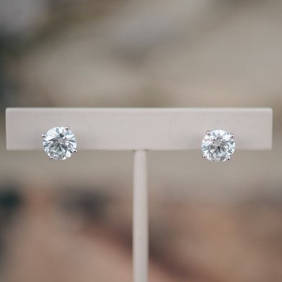 2TCW Round Natural Diamond Women's Gift Stud Earrings 14k Solid White Gold