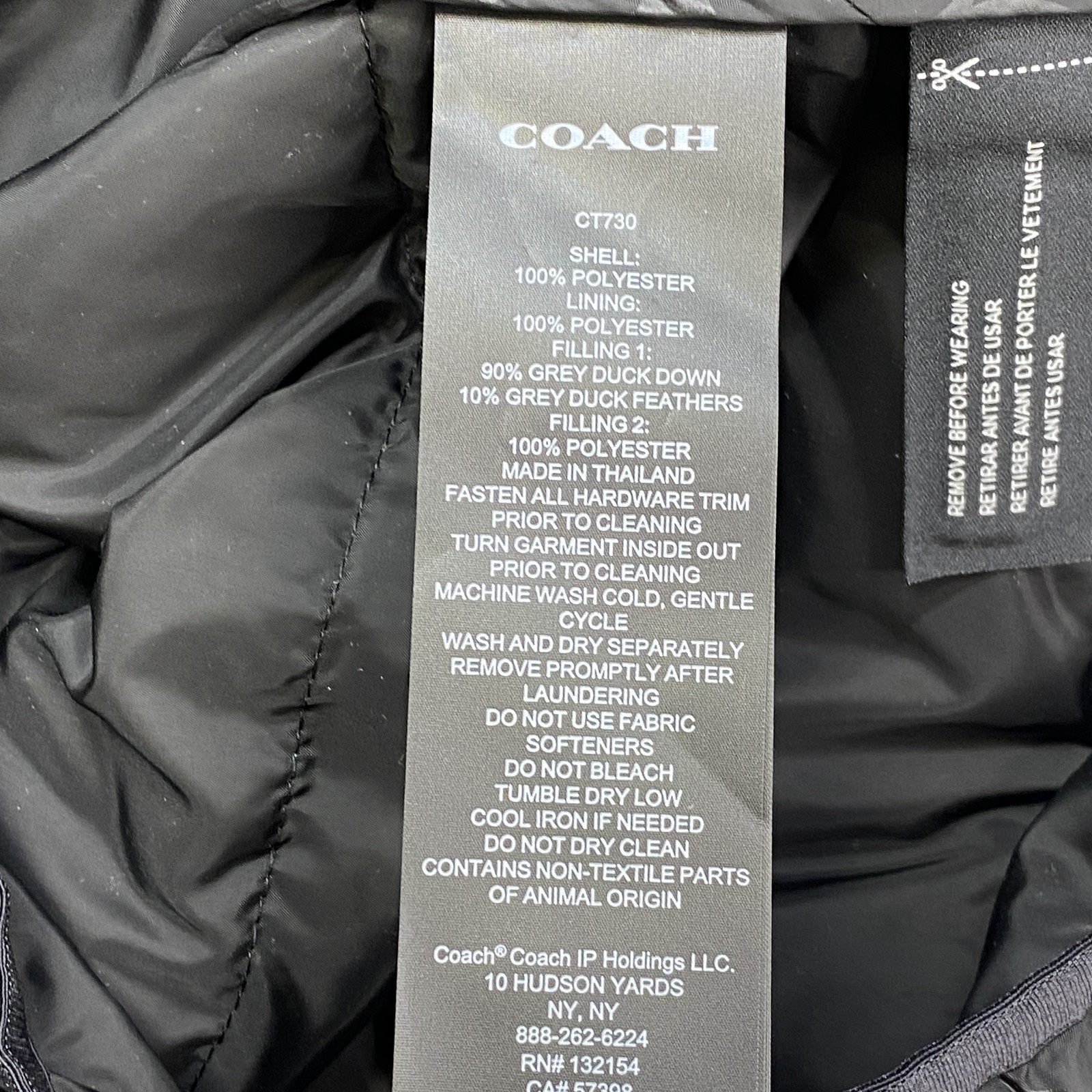 Coach Mens Jacket Black Size XS Lightweight Down Full Zip Recycled Polyester thumbnail 9