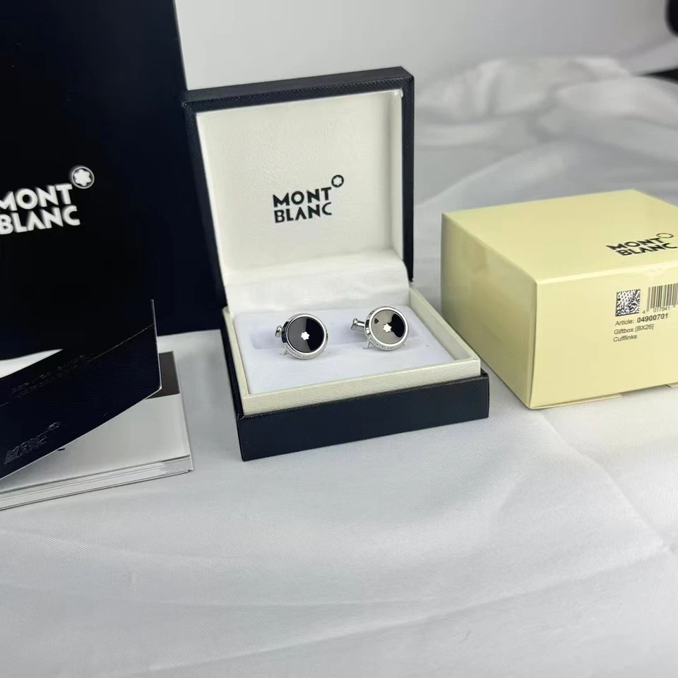 Montblanc Star Gemelos Acero Inoxidable con Incrustación de Resina Negra Forma Redonda Foto 3 de 3