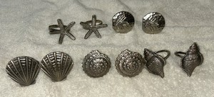 BV Beaulieu Vineyards SEA SHELLS Pewter NAPKIN RINGS Set of 6 MINT Plus Extra 4