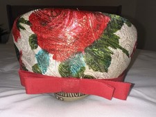 Vintage 1960S Floral Brocade Pill Box Hat Red Roses Union Made Usa Medium