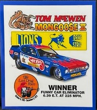 Vrhtf Nhra Tom The Mongoose Mcewen Lions Drag Strip 3 X 4 Sticker
