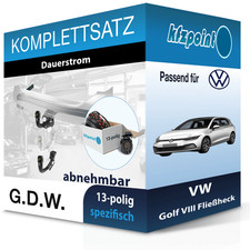 Für VW Golf VIII Fließheck 19- G.D.W. Anhängerkupplung abnehmbar + 13polig neu