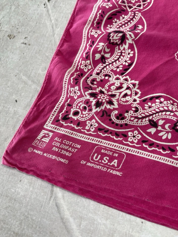 Vintage Bandana Lot Orange Fuchsia Pink Made in USA All Cotton Paris Rn 13960 - Image 3 of 4