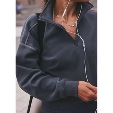 NWOT Women's Athleta Forever Fleece 1/2 Zip Sweatshirt Gray Oversized Grunge XL