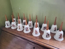 Lot of 14 GOEBEL MJ HUMMEL DECORATIVE PORCELAIN BELL WITH WOODEN HANDLE