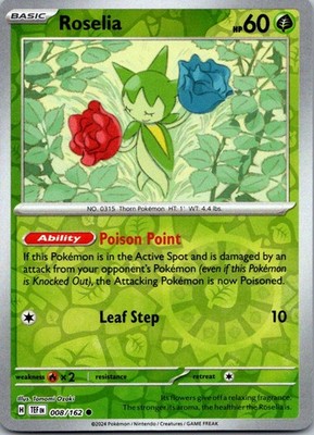 Roselia 008/162 Temporal Forces Pokemon TCG Reverse Holo C NM