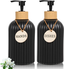 2 Pack Glass Soap Dispenser Set with Bamboo Pump,Refillable Liquid Hand Soap Di