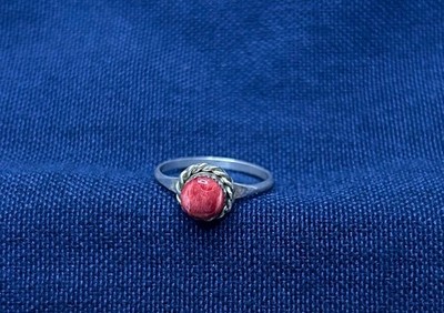 Sterling Silver Ring with Red Stone and Desert Rose Size 5