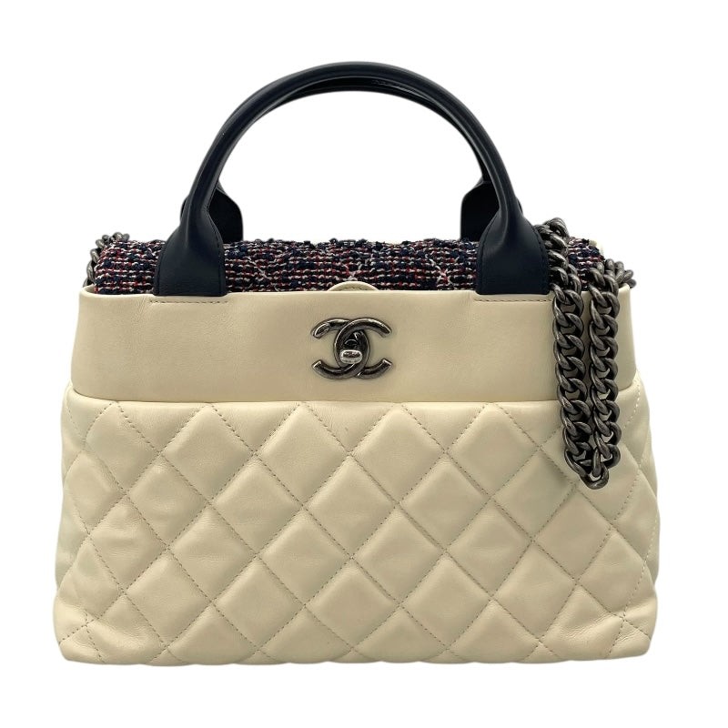 CHANEL White Navy Lambskin Tweed Matelassé Flap Bag A93270 #1628