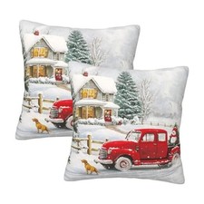 Winter Throw Pillow Covers 20x20 Set of 2 20" x 20" Pack of 2 Red Truck