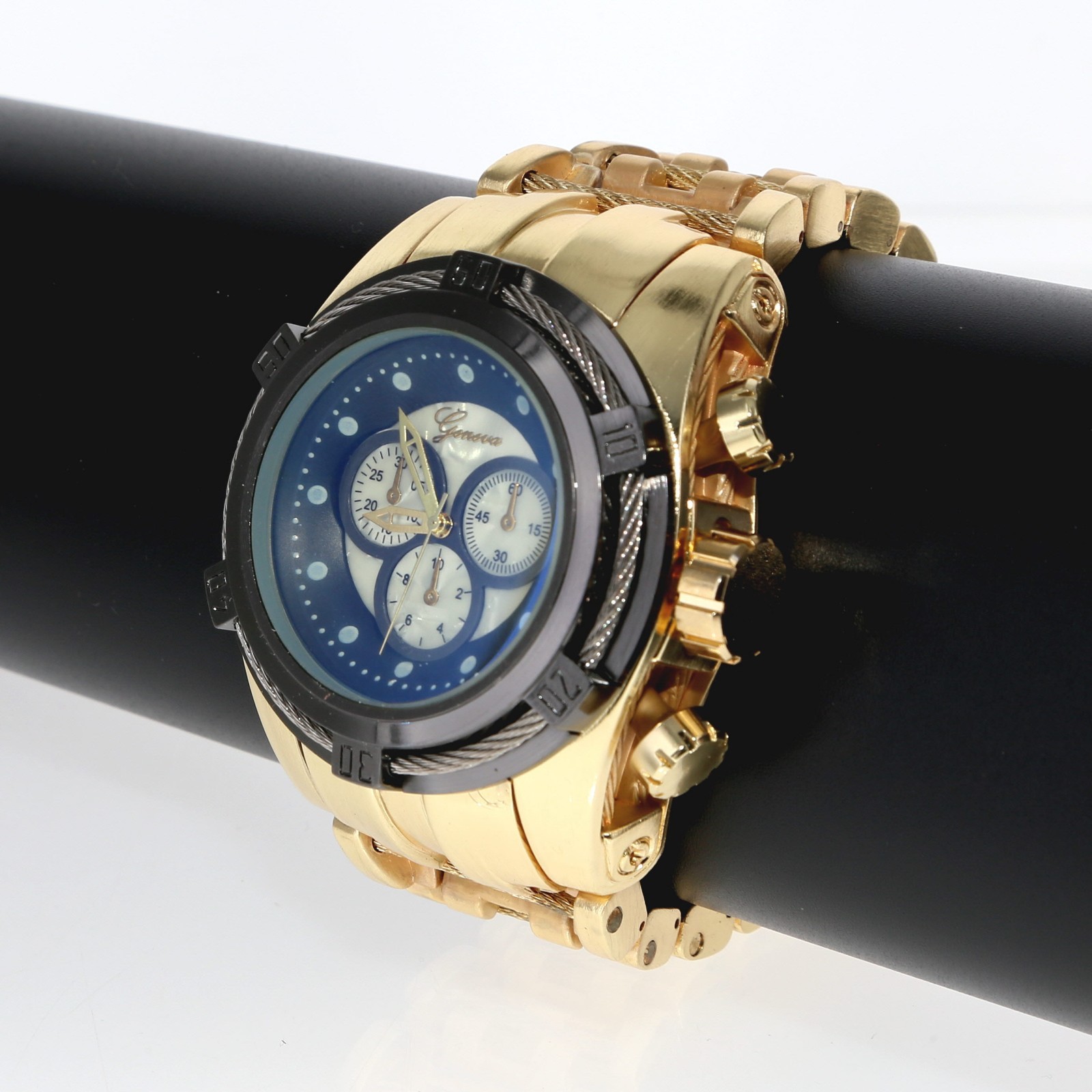 Huge Heavy Metal Gold Finish Men's Quartz Watch Metal Link Band Hip Hop