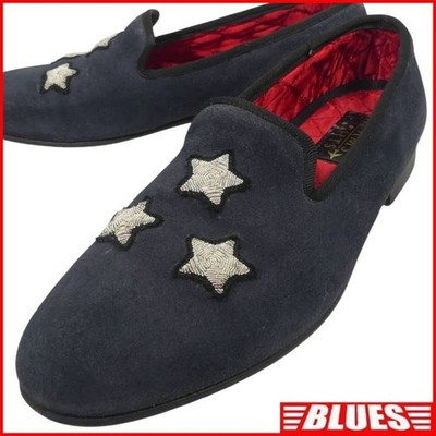BEAMS LIGHTS Navy Star Embroidered Loafers Herren 27cm Leder Gebraucht