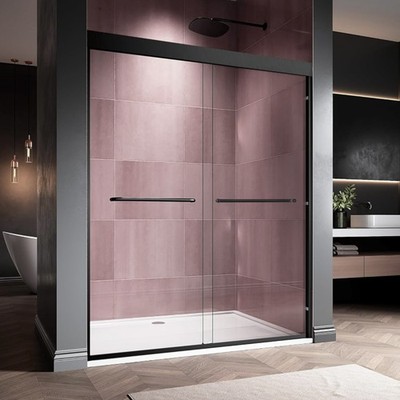 60''W x72''H Black Tempered Shower Door Frameless 4''Adjustable Sliding Door Glass