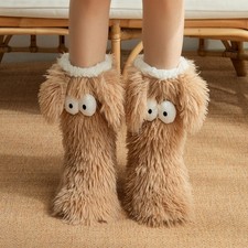 Novelty Cosy Fluffy Warm Fleece Socks Bed Fluffy Monster Anti-Slip Womens Girls